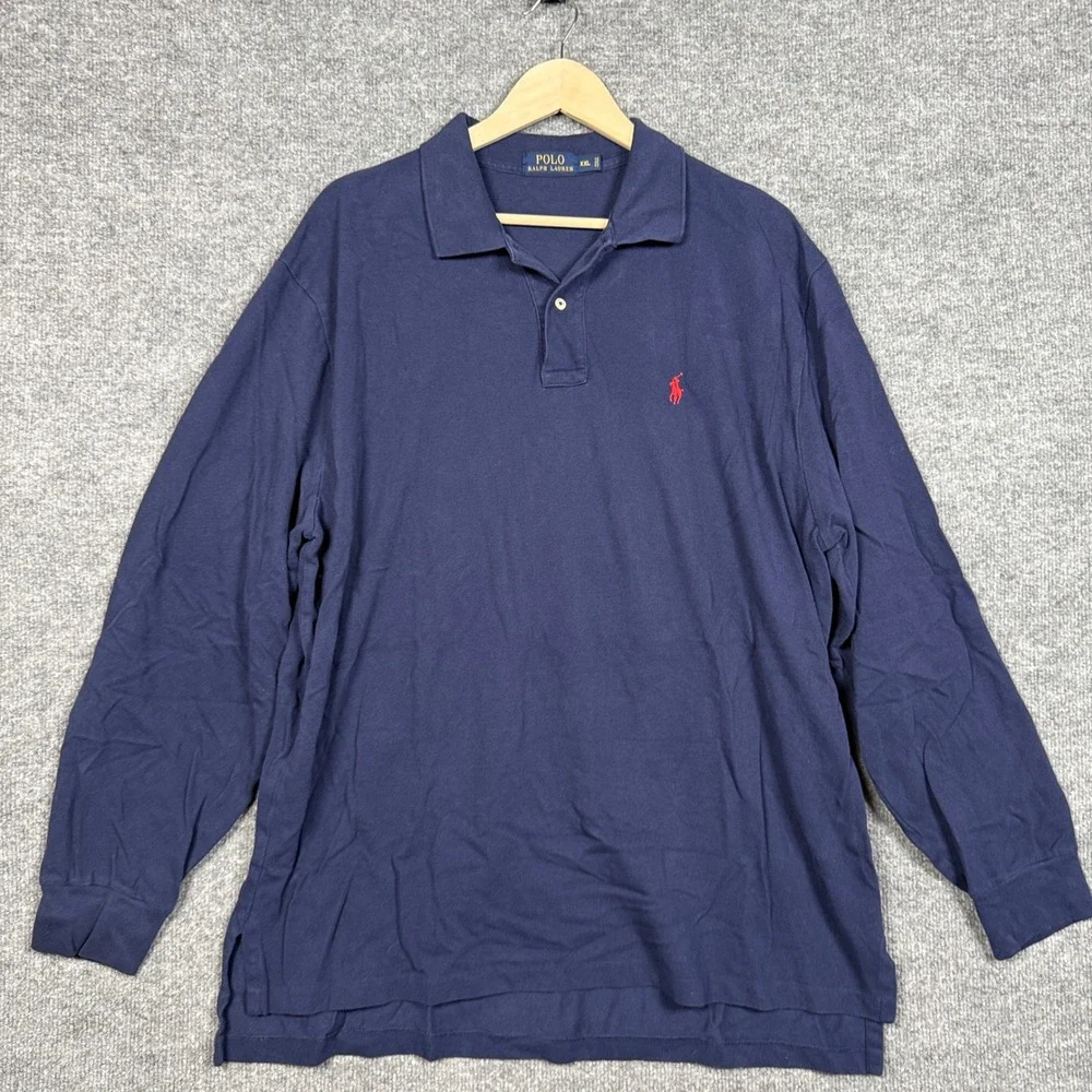 Polo Ralph Lauren Mens Sz XL Classic Fit Polo Shirt Navy Cotton Long Sleeve Pony